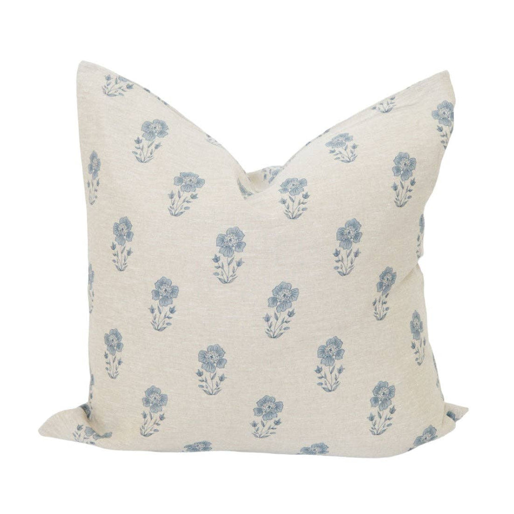 Linen Petite Blue Floral Pillow Cover