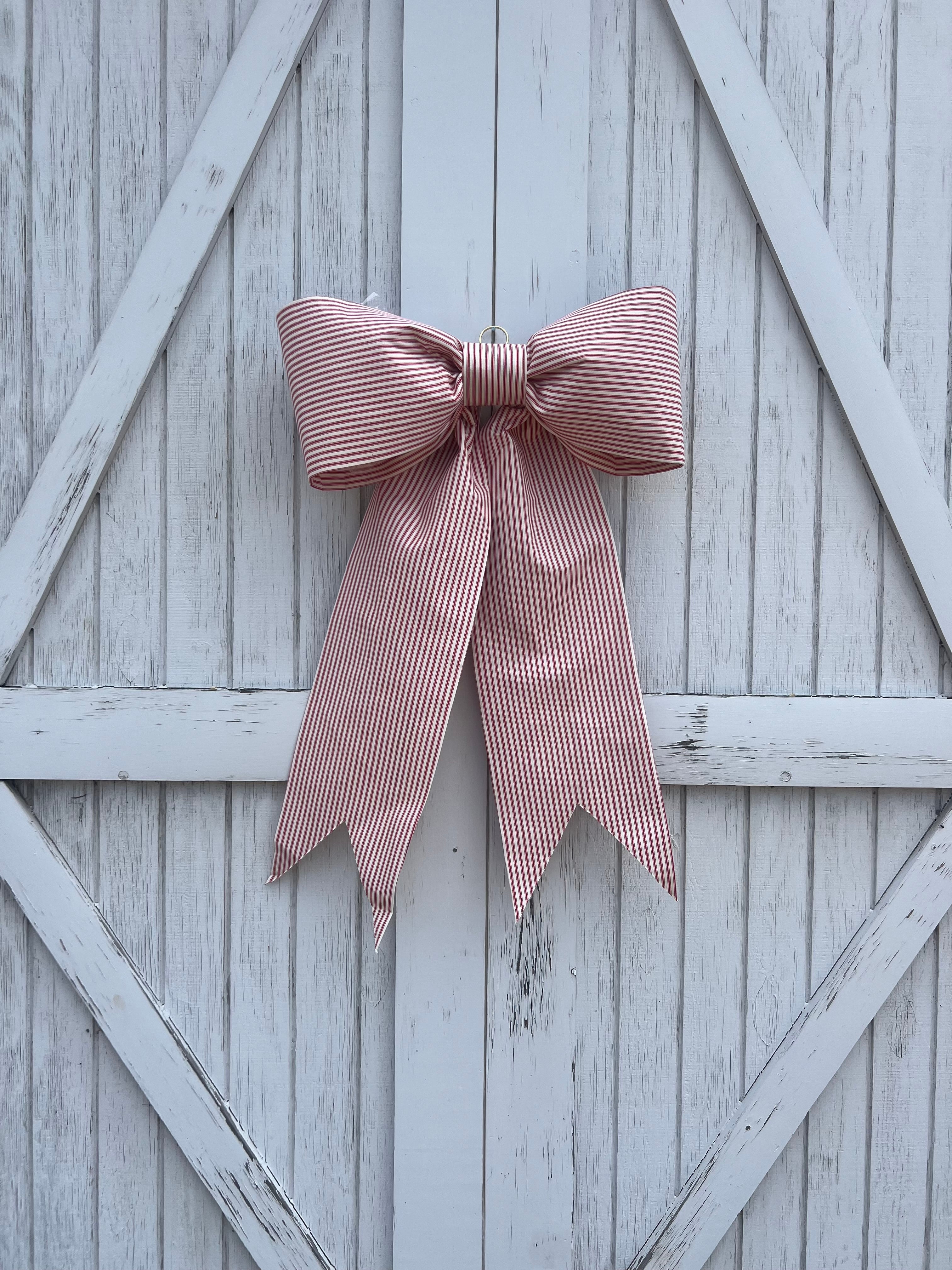 Red & White Ticking Stripe Bow
