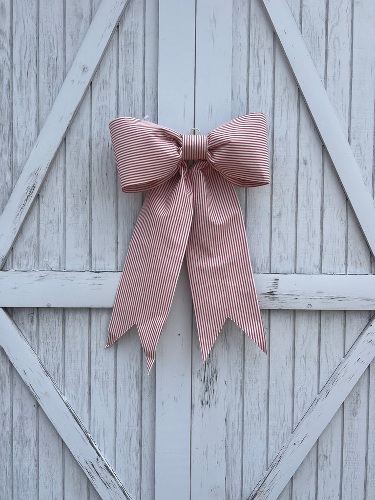 Red & White Ticking Stripe Bow