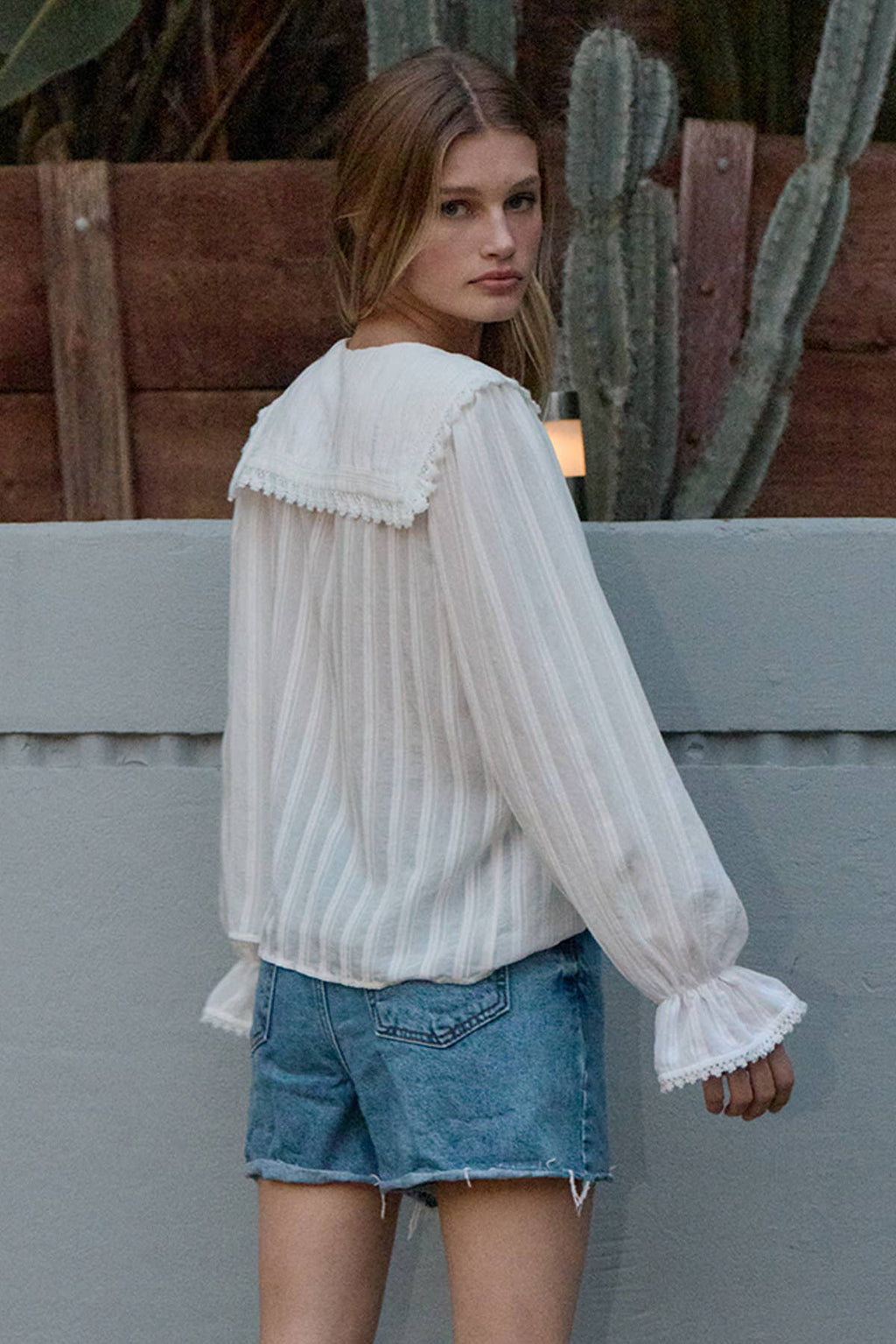 Lace Collar Button Blouse