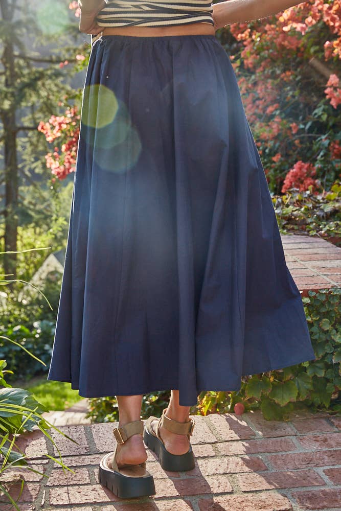 Drawstring Flare Midi Skirt