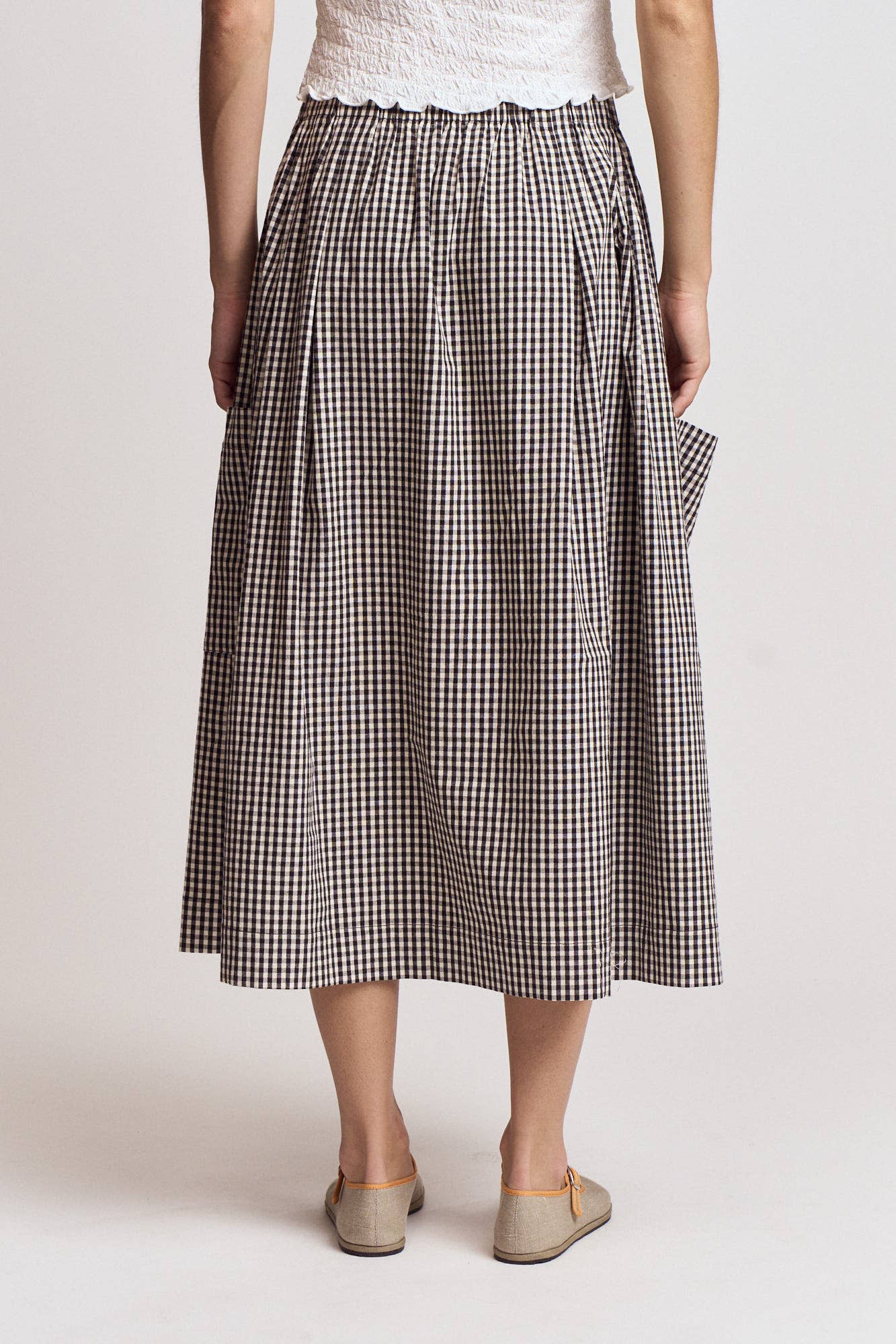 Pleat Waist Gingham Skirt
