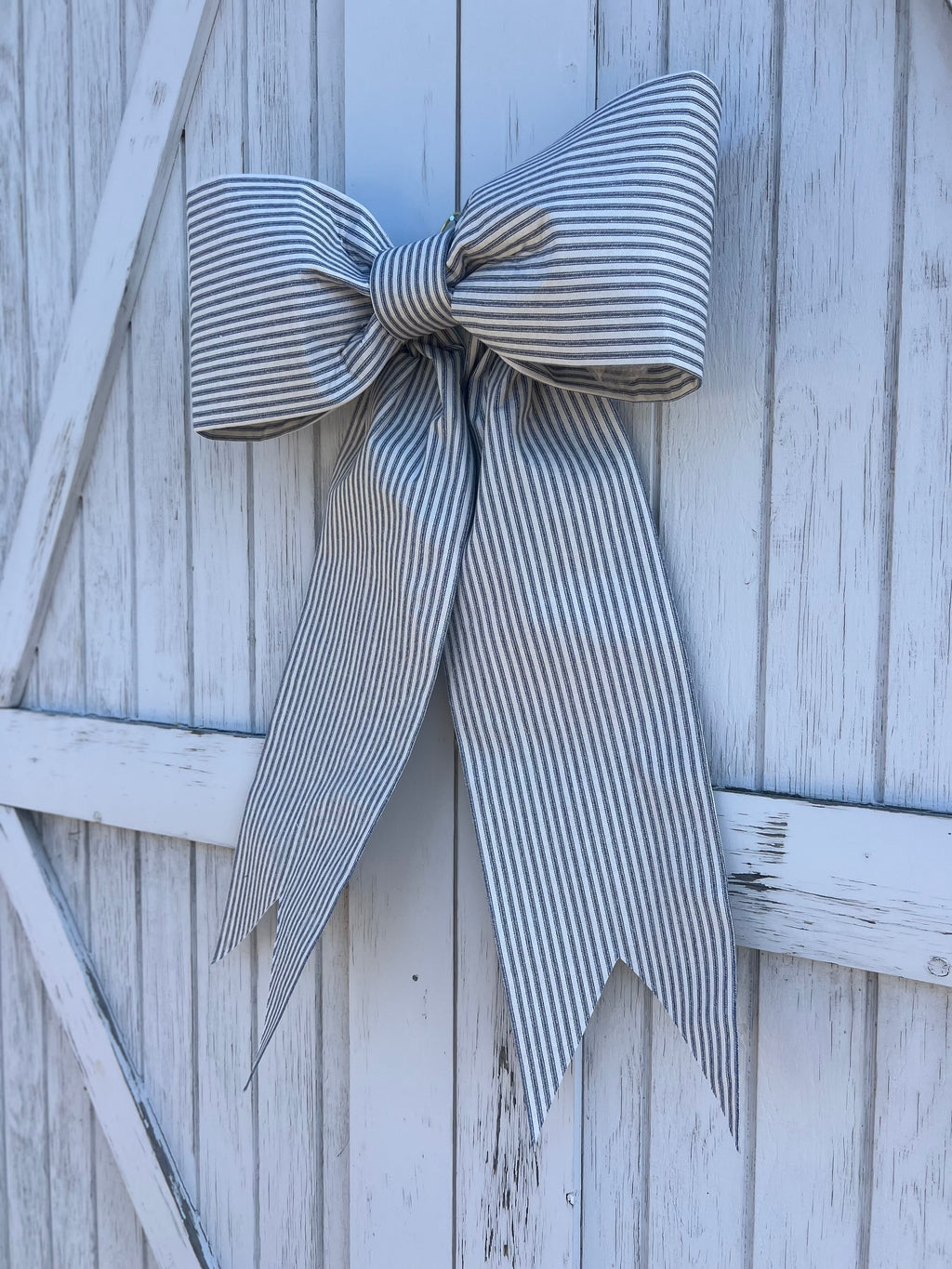 Blue and White Ticking Stripe Bow