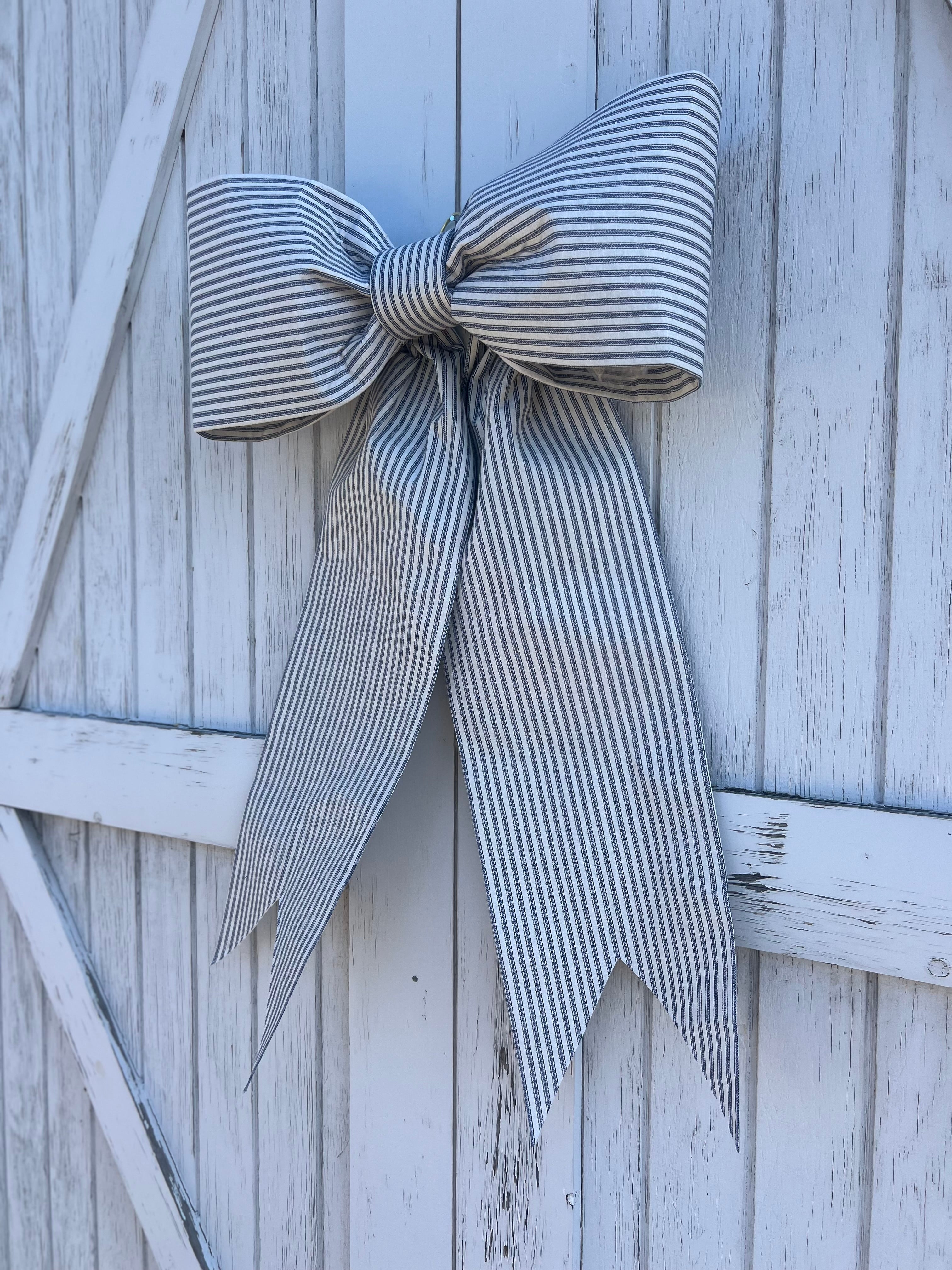 Blue and White Ticking Stripe Bow