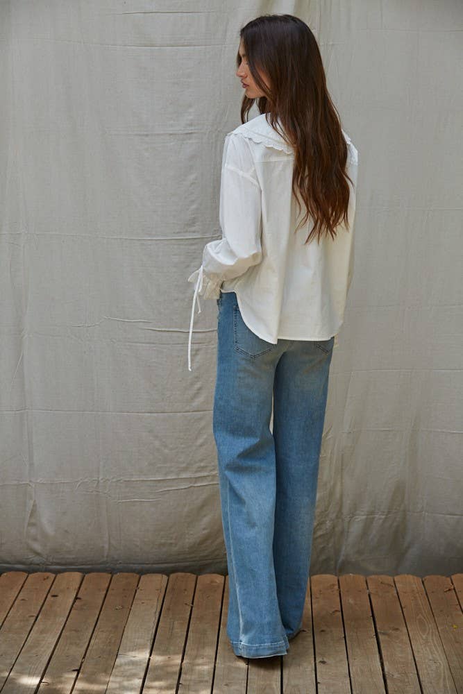 Buttondown Embroidered Wide Collar Top