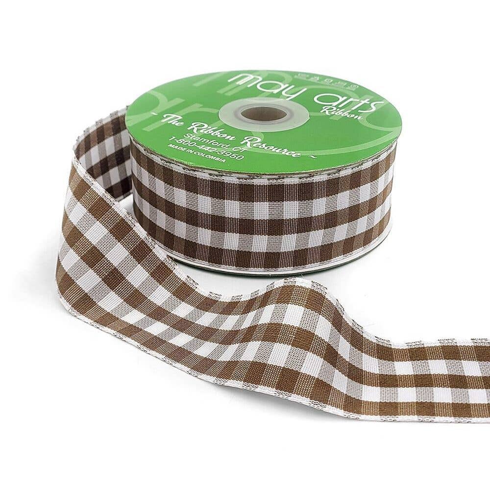 Gingerbread & White Checkered Gingham Ribbon