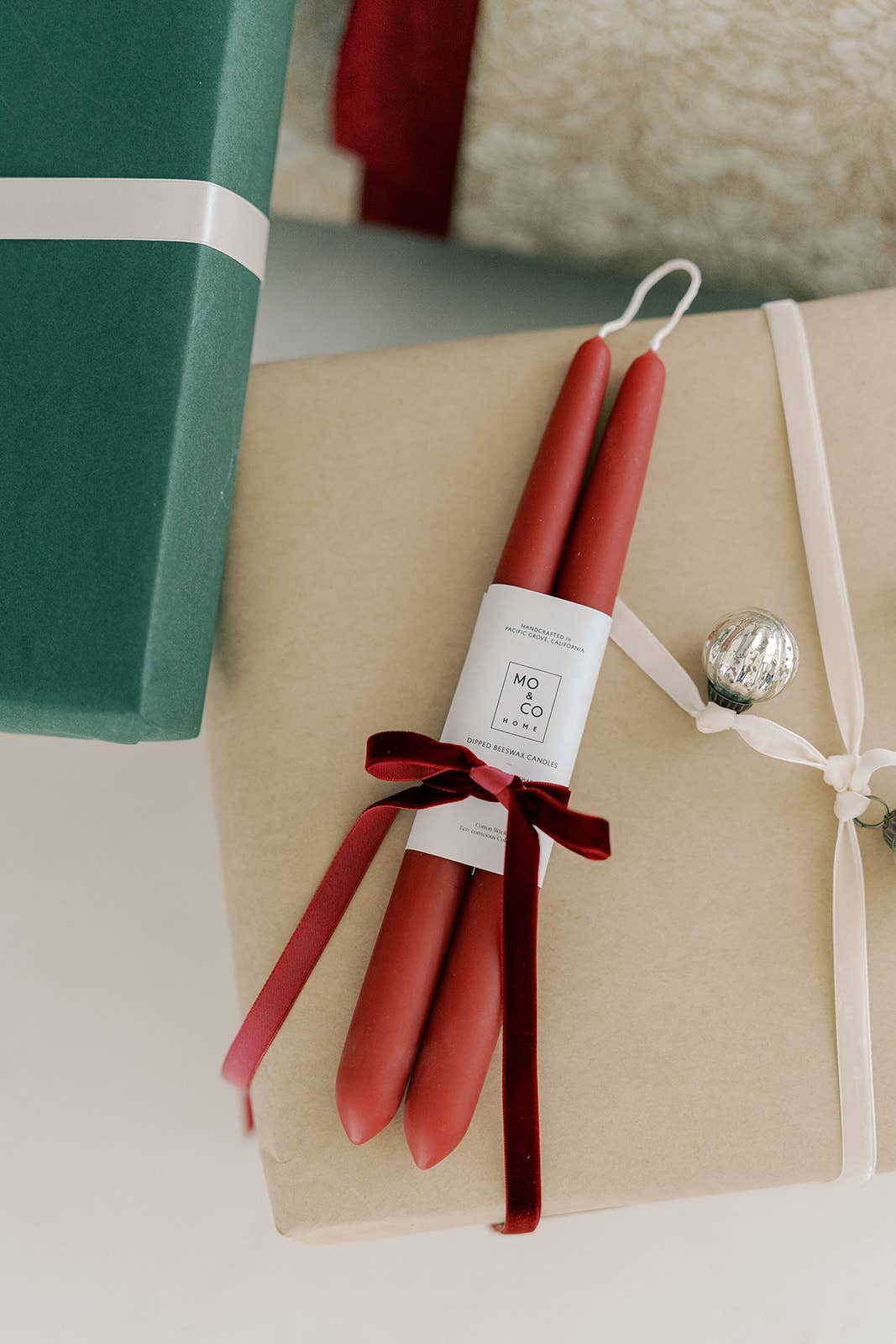 Berry Red Dipped Beeswax Taper Candles