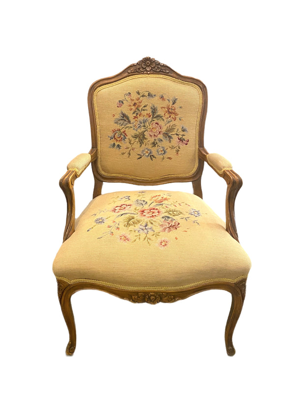 French Louis XV Style Needlepoint Armchair
