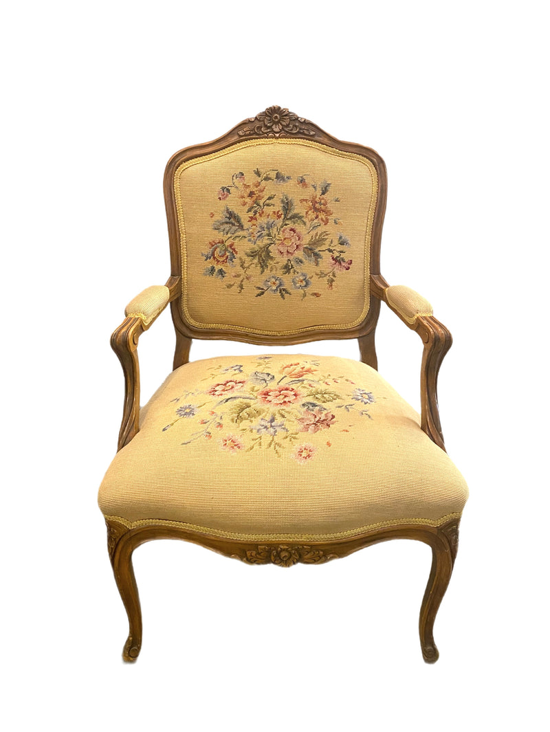 French Louis XV Style Needlepoint Armchair