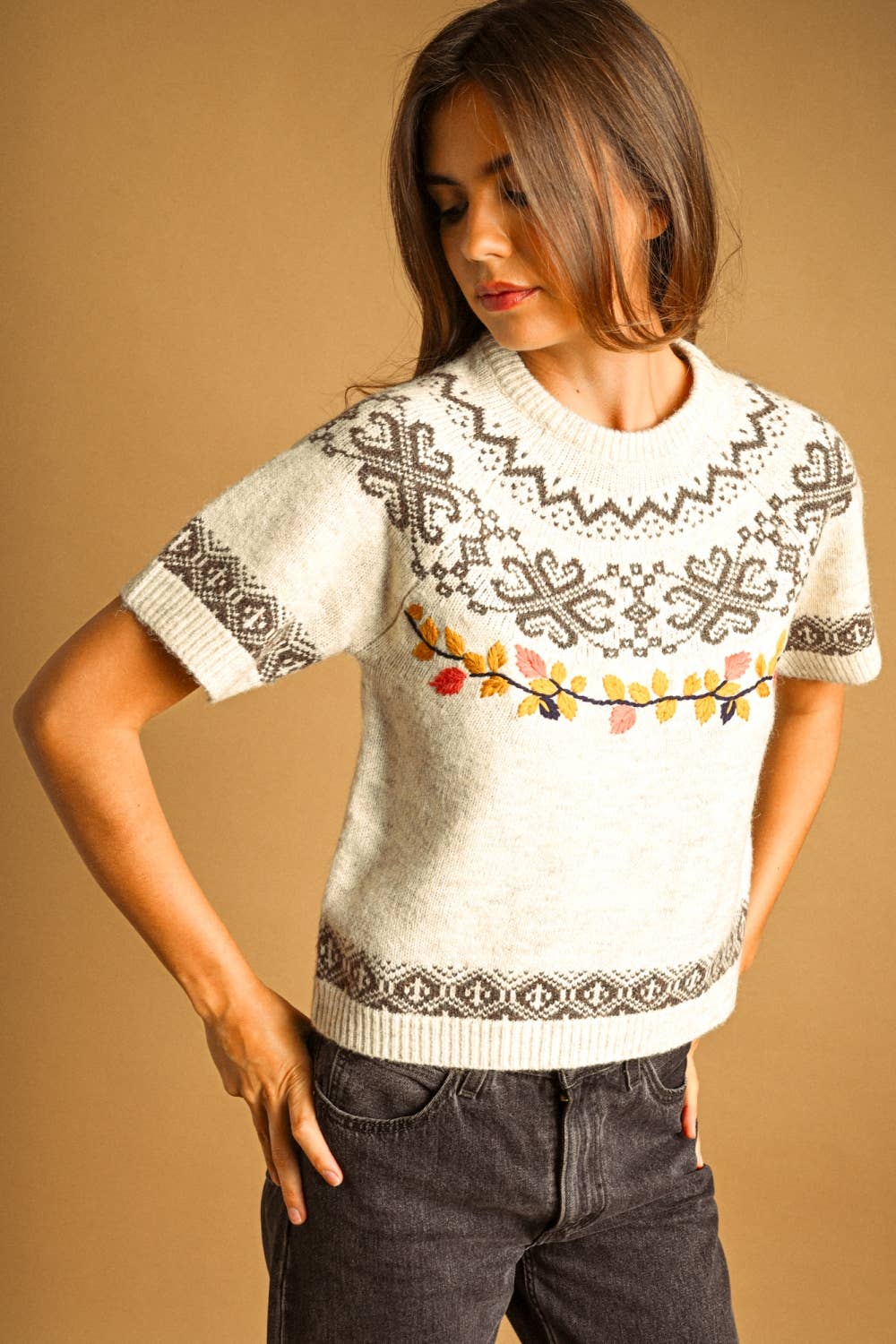 Leaf Embroidered Sweater