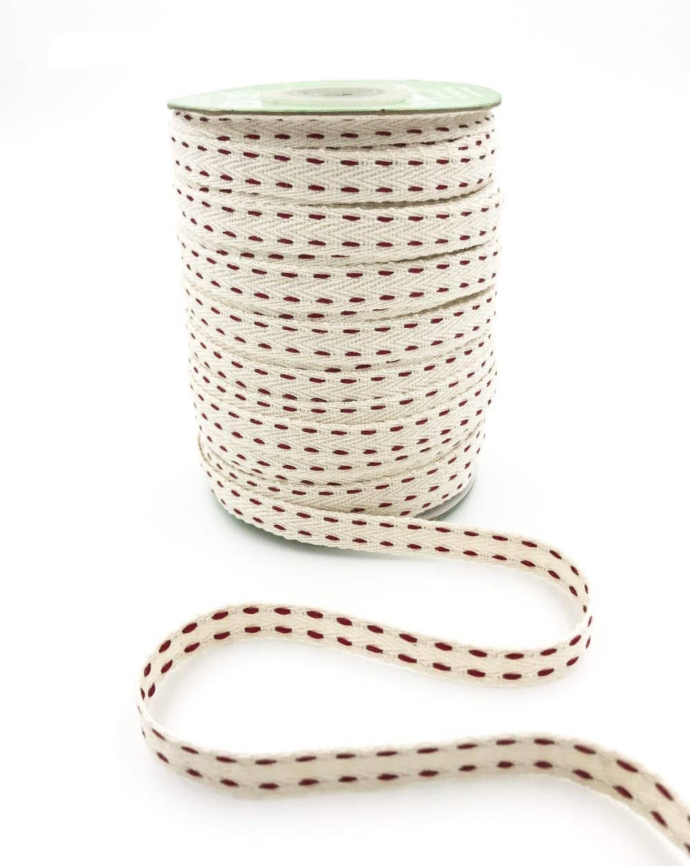 Red Woven Stitched Threads Cotton Ribbon