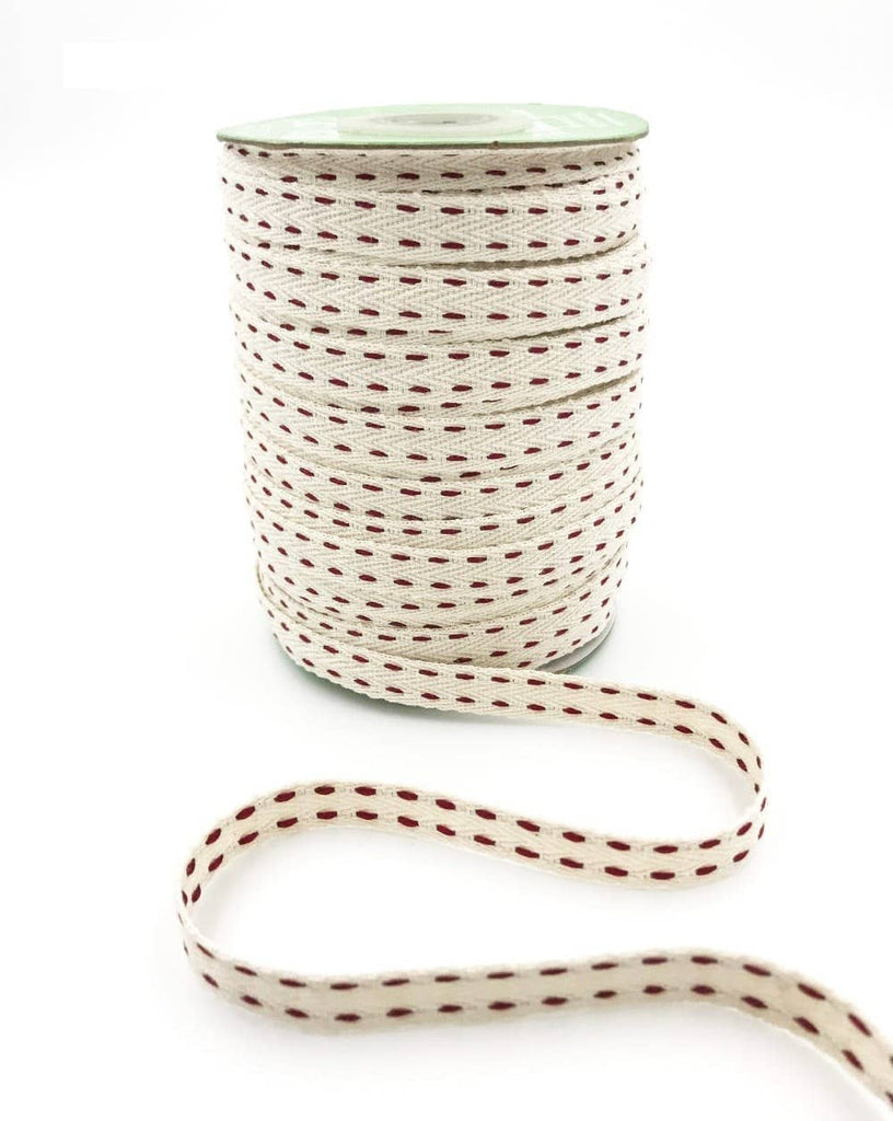 Red Woven Stitched Threads Cotton Ribbon