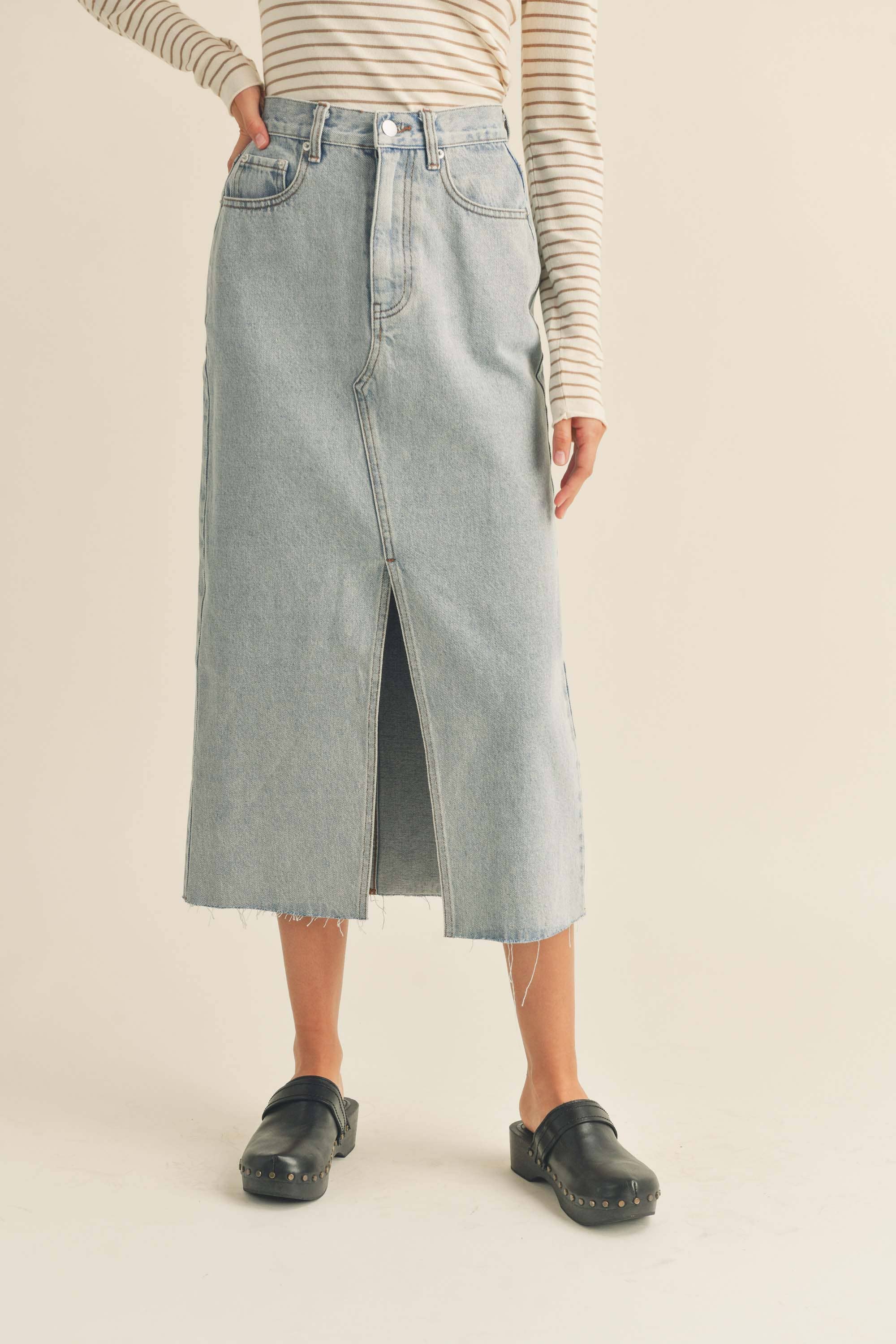 Denim Slit Front Skirt