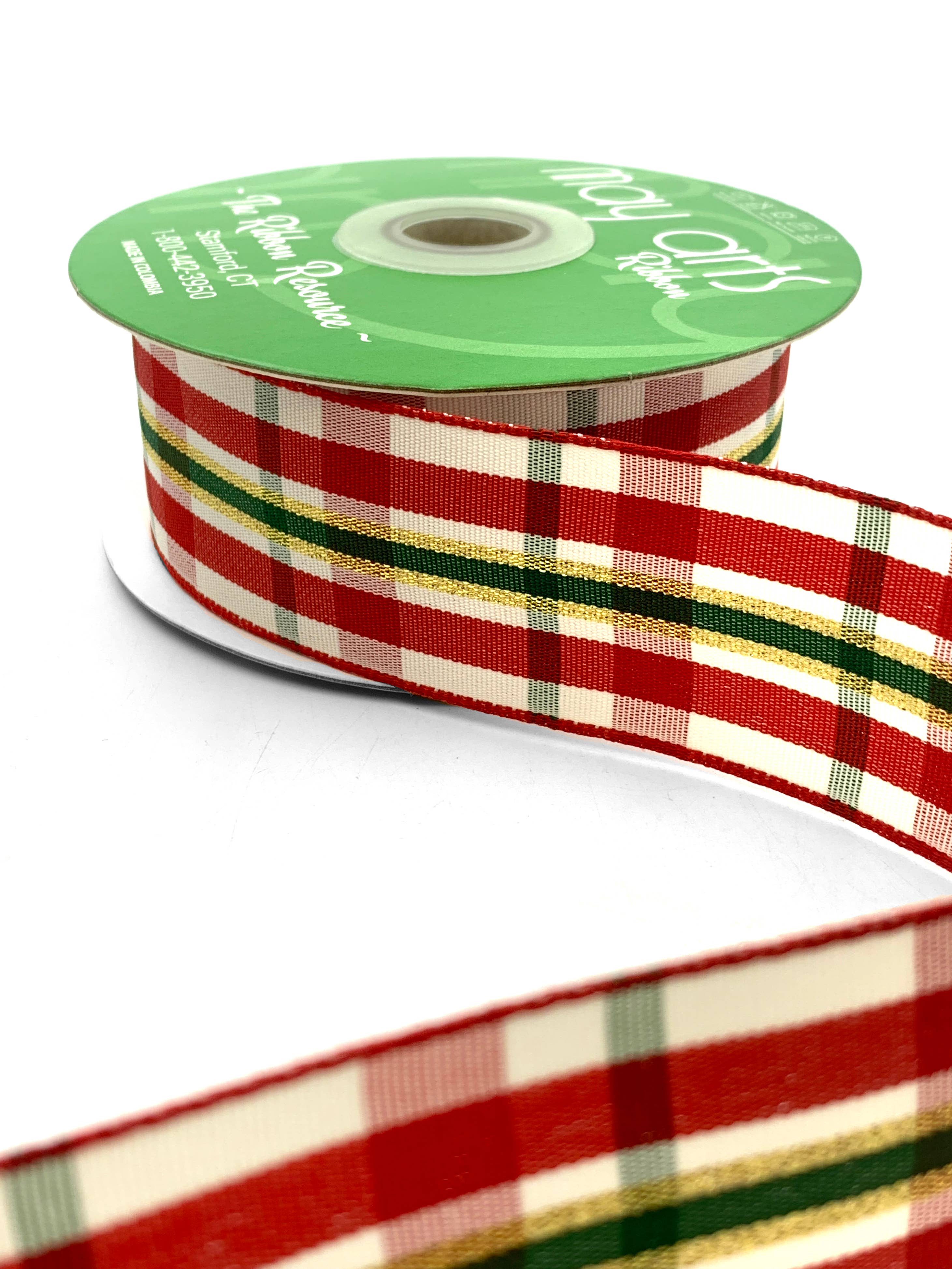 Christmas Gingham Woven Ribbon Spool