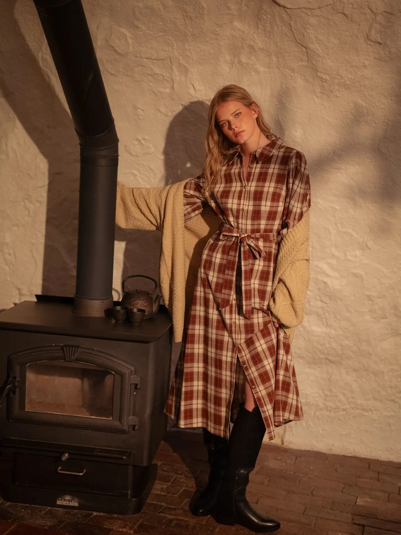 Plaid Button Down Belted Midi Dress