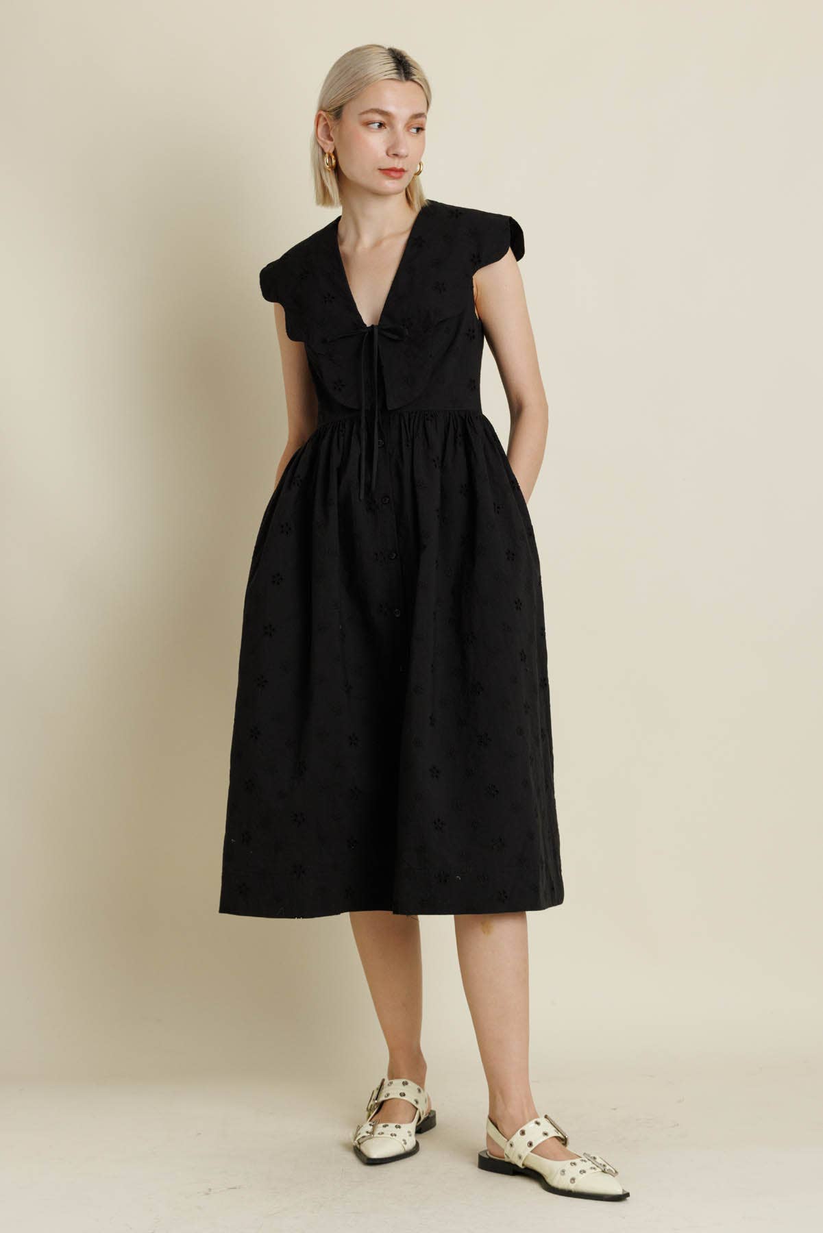 Scallop Collar Midi Dress