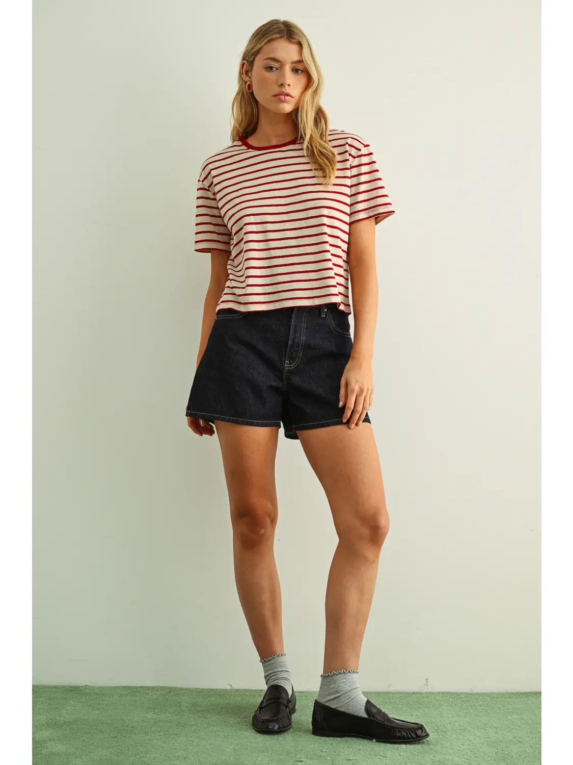 Essential Stripe Ringer Tee in Red
