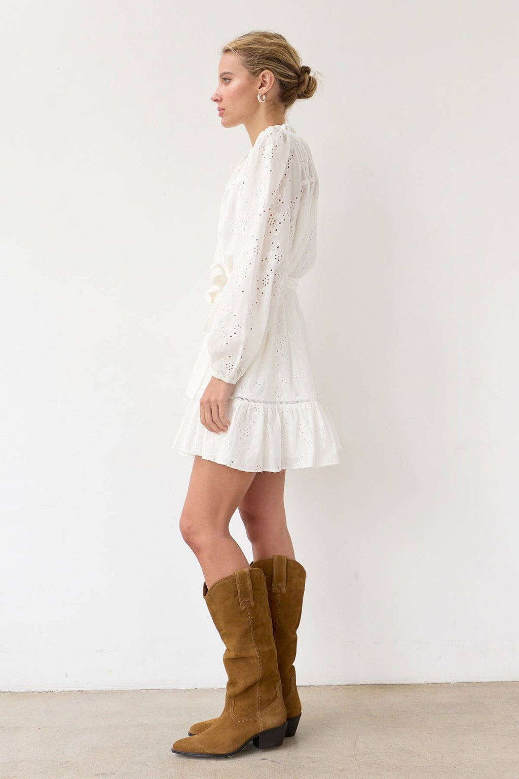 Ruffle Pintuck Dress With Tie