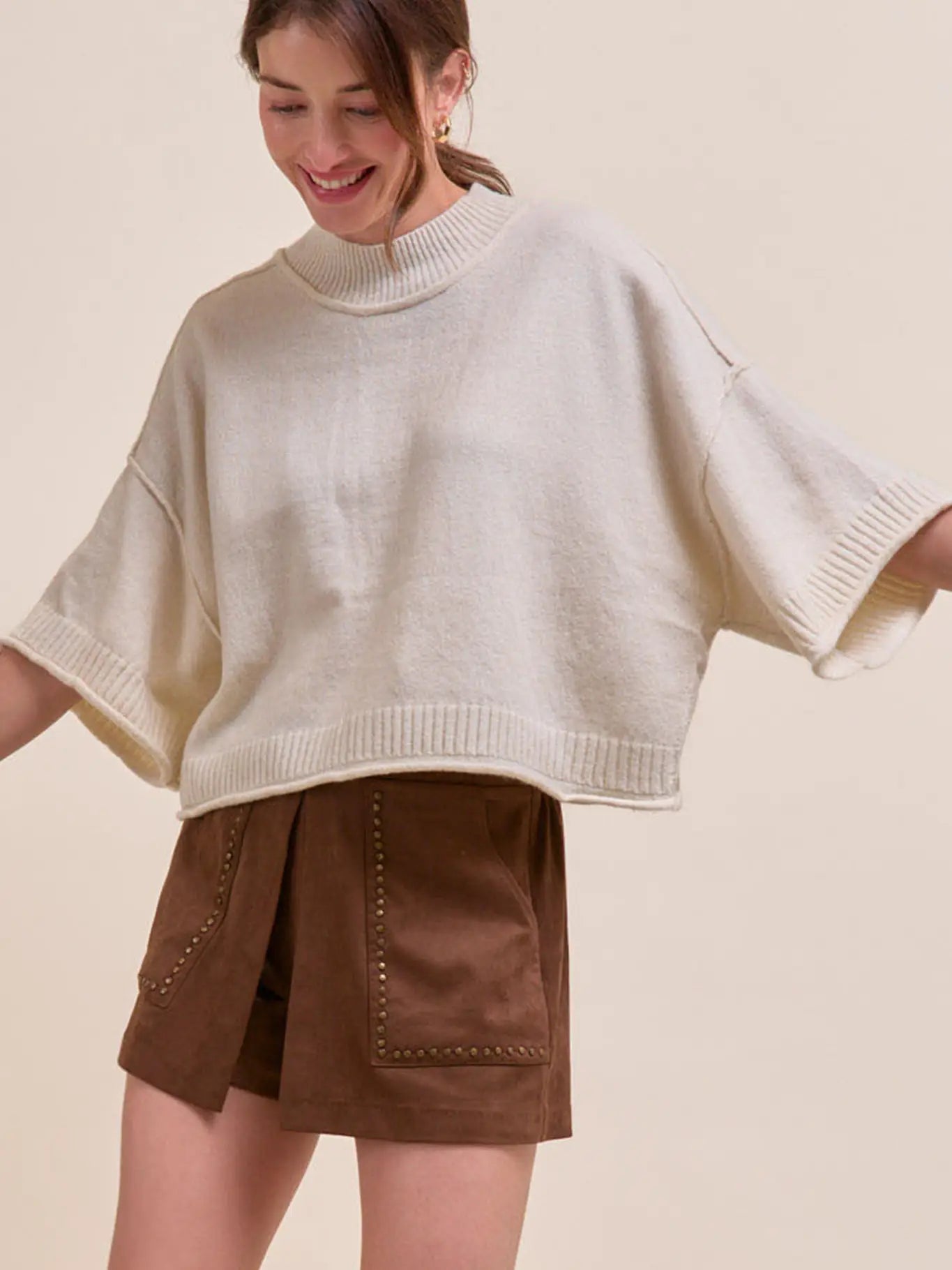 Mock Neck Sweater in Ivory