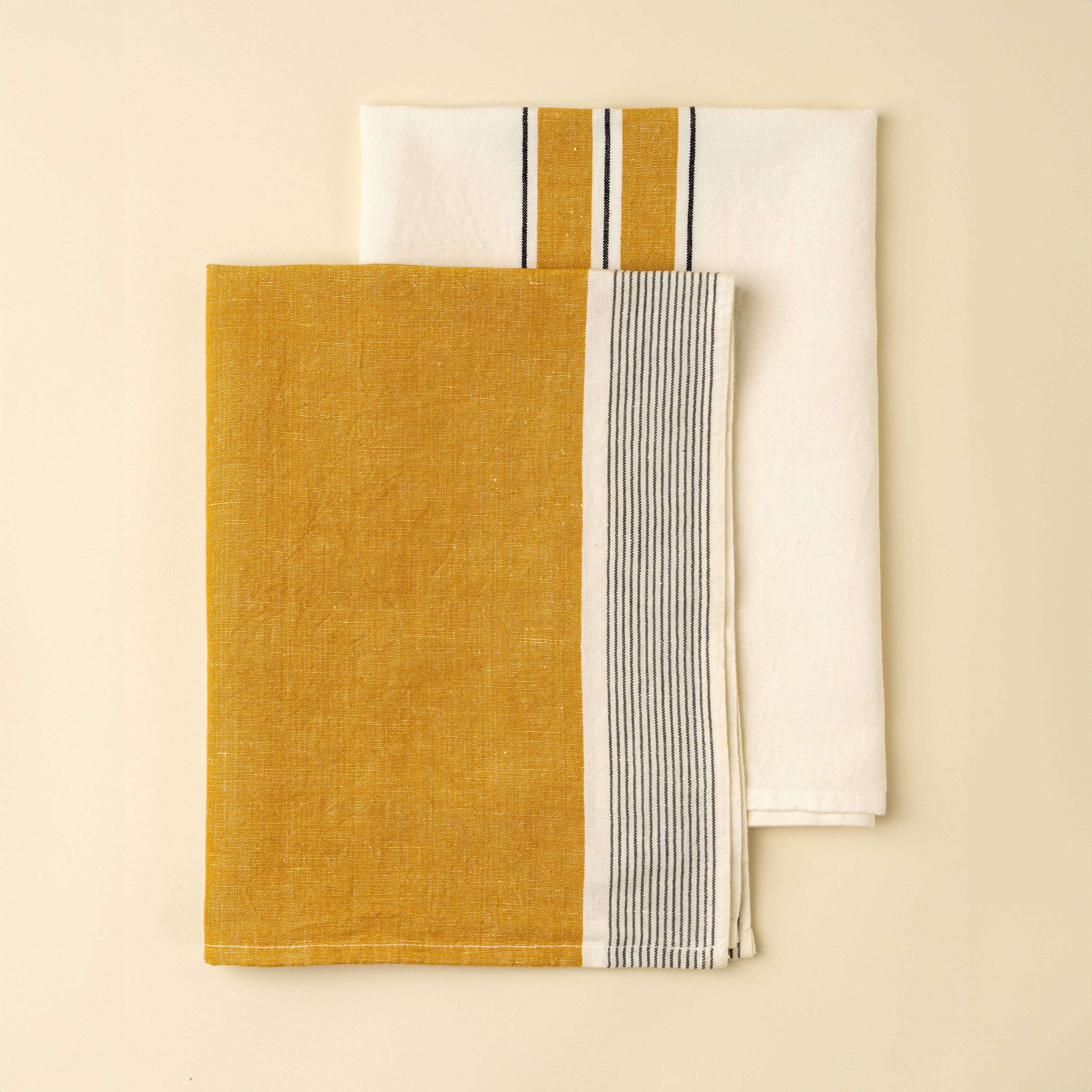 Yellow French Stripe Linen Tea Towels