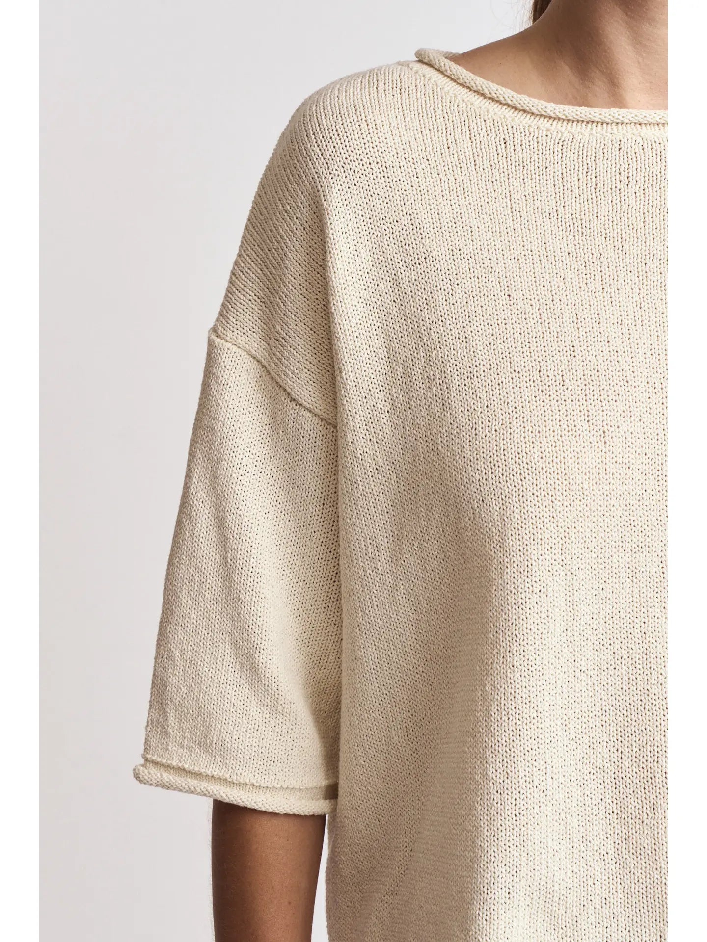 Rolled Edge Loose Fit Sweater Top