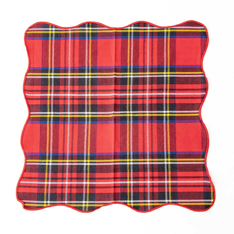 Red Plaid Scalloped Dinner Napkin