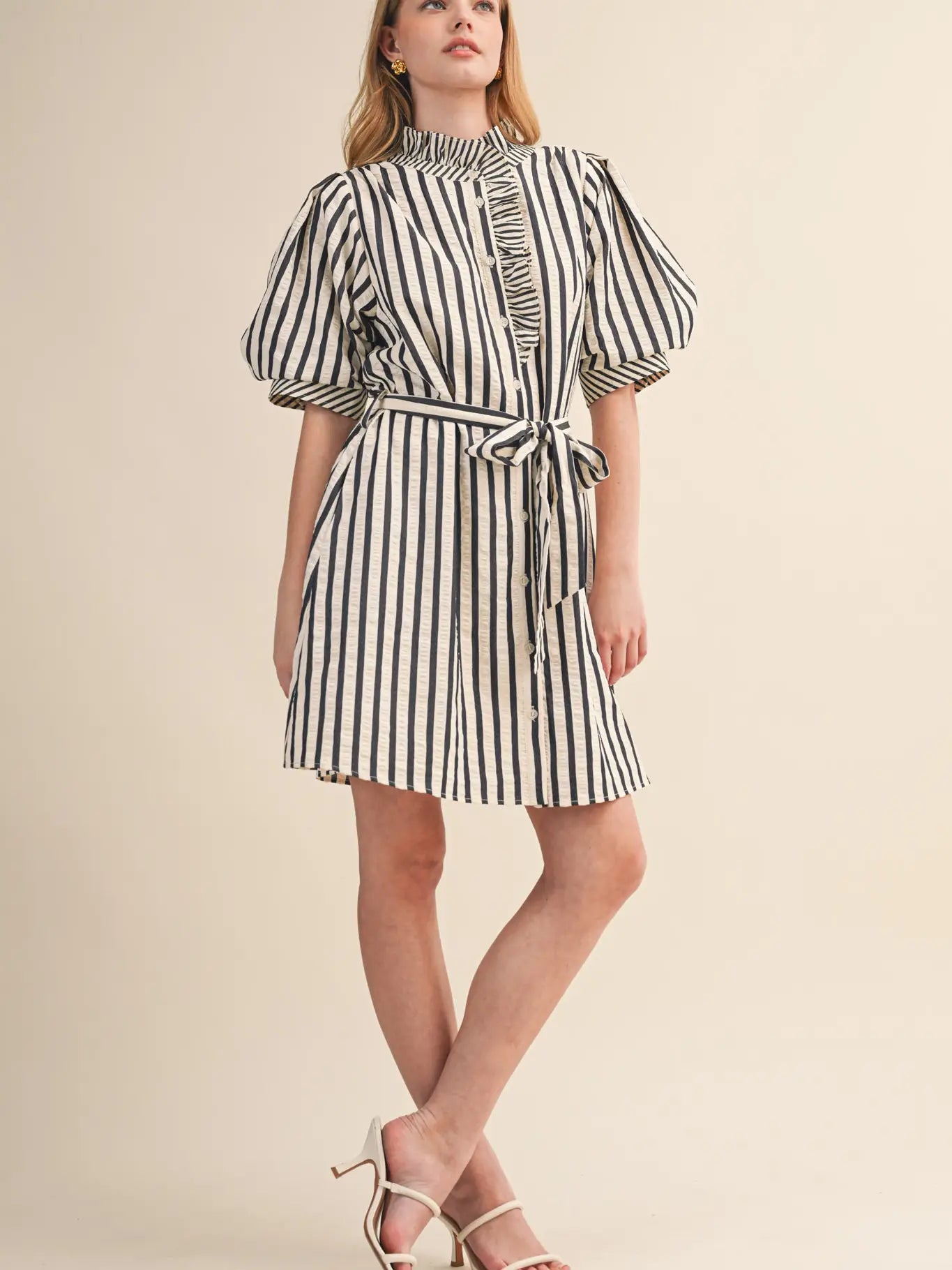 Striped Ruffled Button Down Mini Dress
