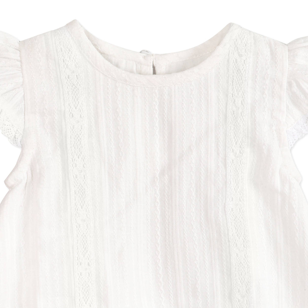 Noelle Dobby White A Line Baby Dress + Bloomer Set