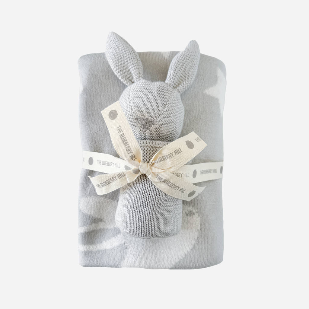 Gray Star Moon Bunny Lovey Blanket Set