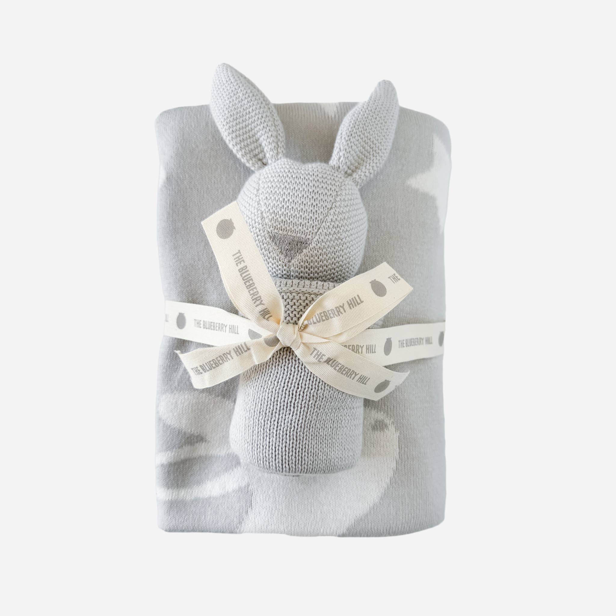 Gray Star Moon Bunny Lovey Blanket Set