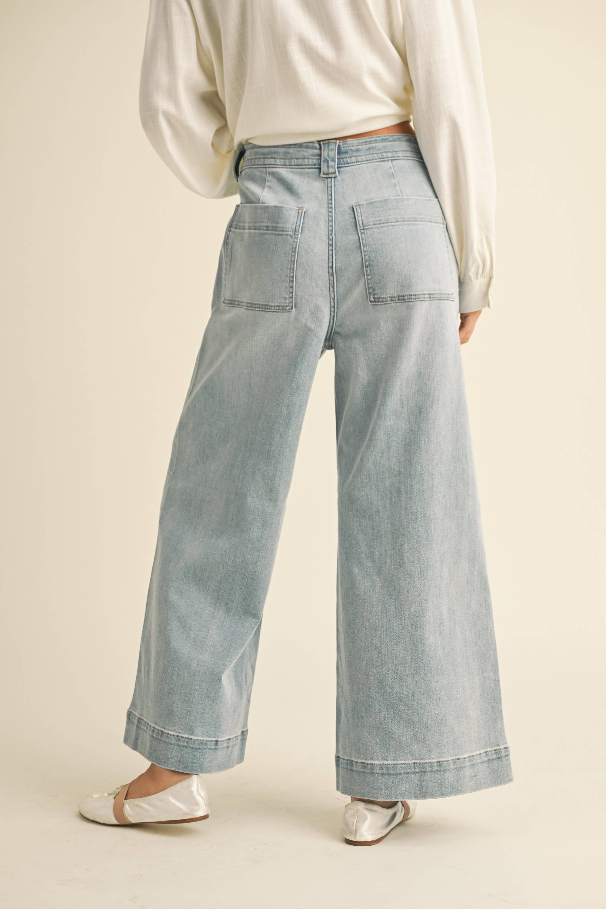 Washed Denim Front Tie Pants