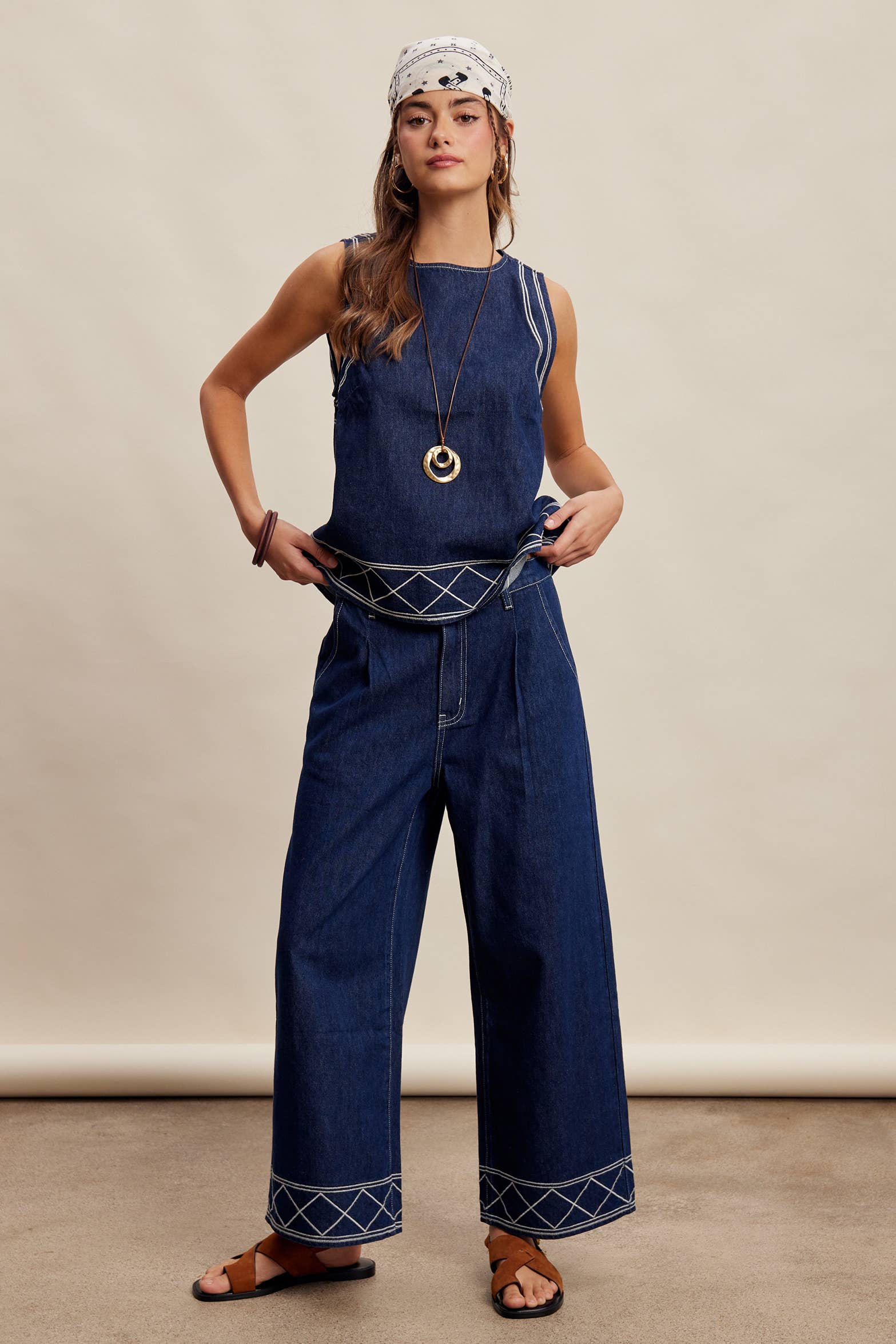 Denim Tank & Pants Set in Washed Indigo