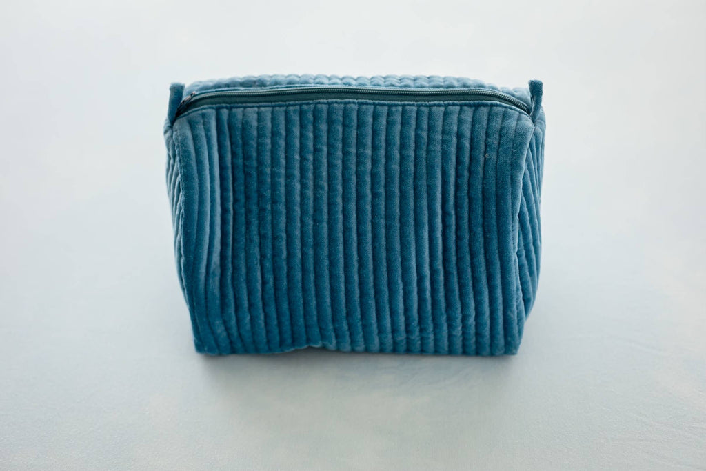 Velvet & Block Print Lined Cosmetic Pouch
