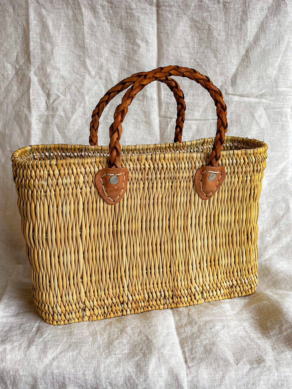 Reed Basket with Thin Leather Handles