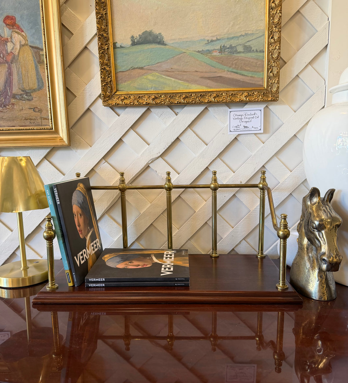 Wood and Brass Gallery Rail Book Stand