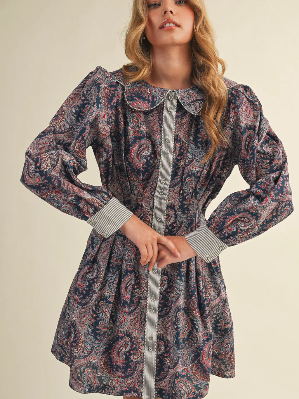 Paisley Pleated Waist Flared Mini Dress