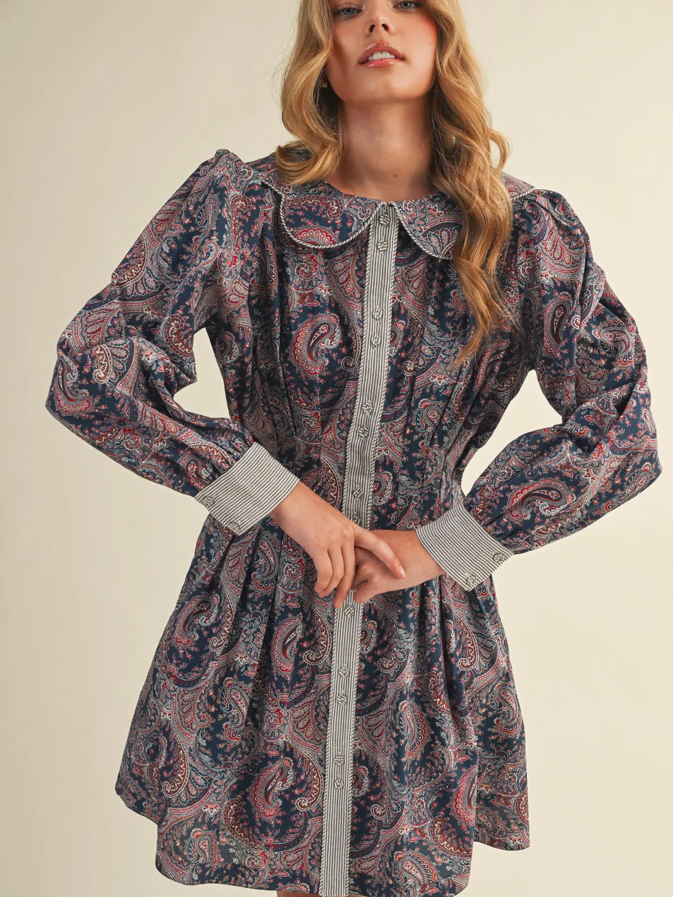 Paisley Pleated Waist Flared Mini Dress