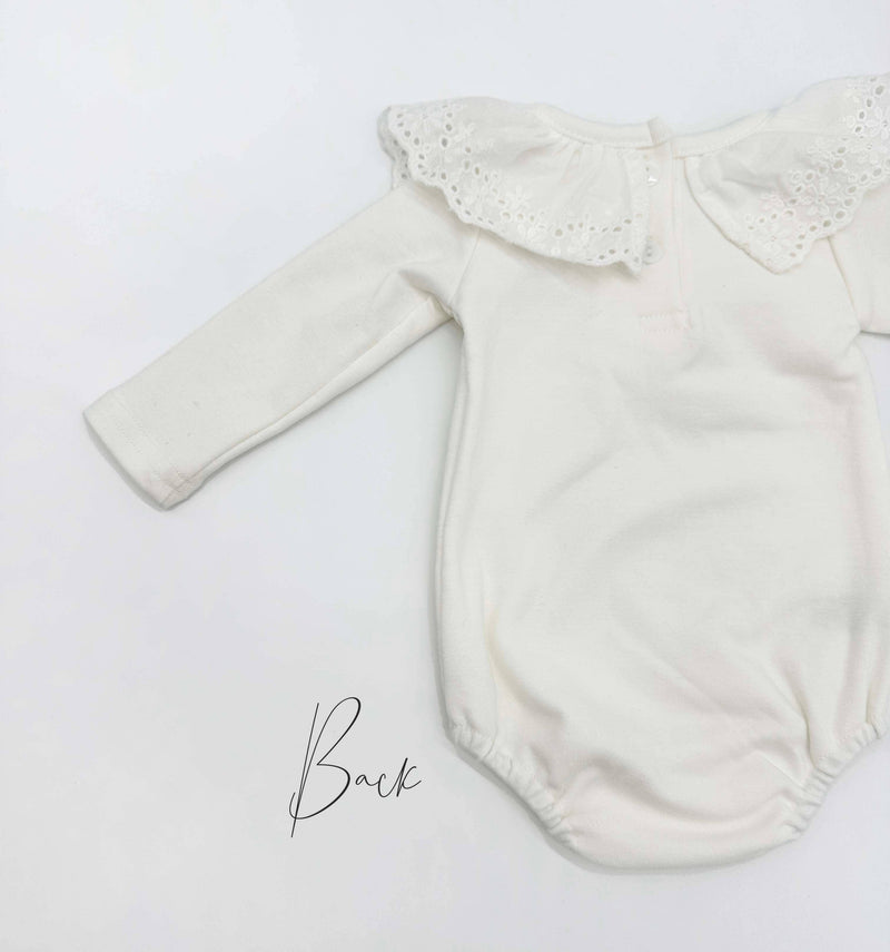 White Ruffle Collar Long Sleeve Bodysuit