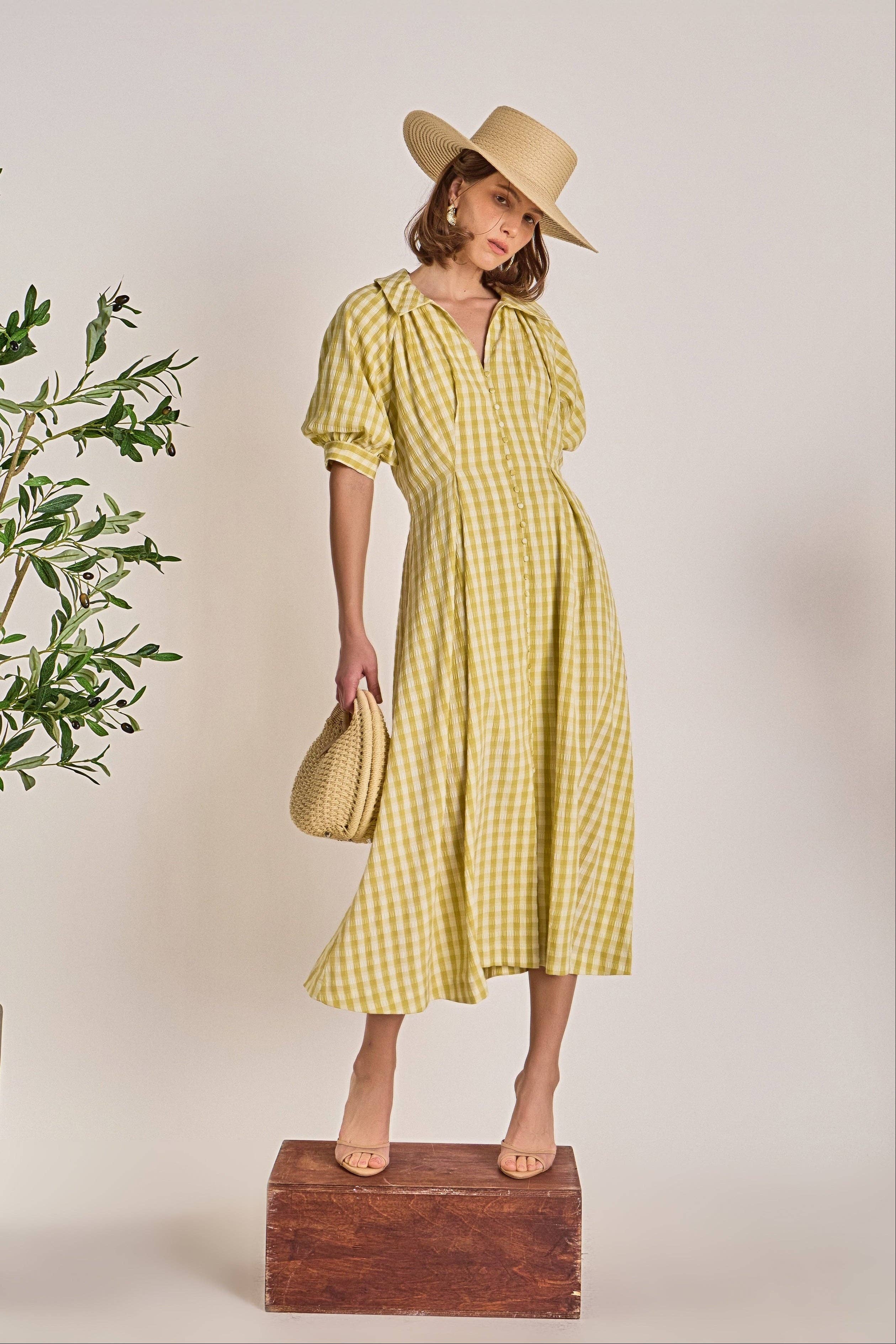 Gingham Puff Sleeve Dress