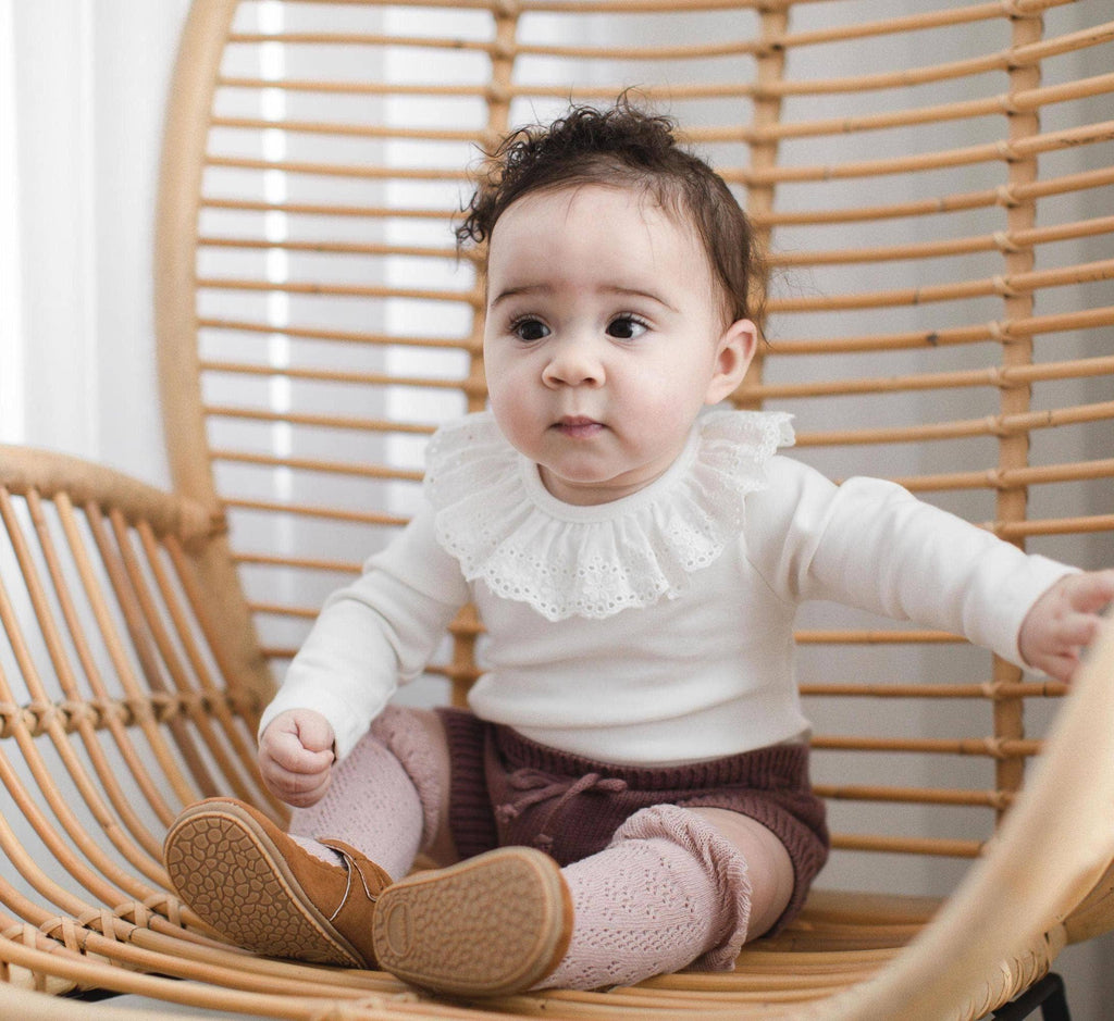 White Ruffle Collar Long Sleeve Bodysuit