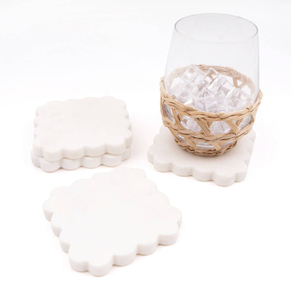 White Marble Scalloped Coaster Set