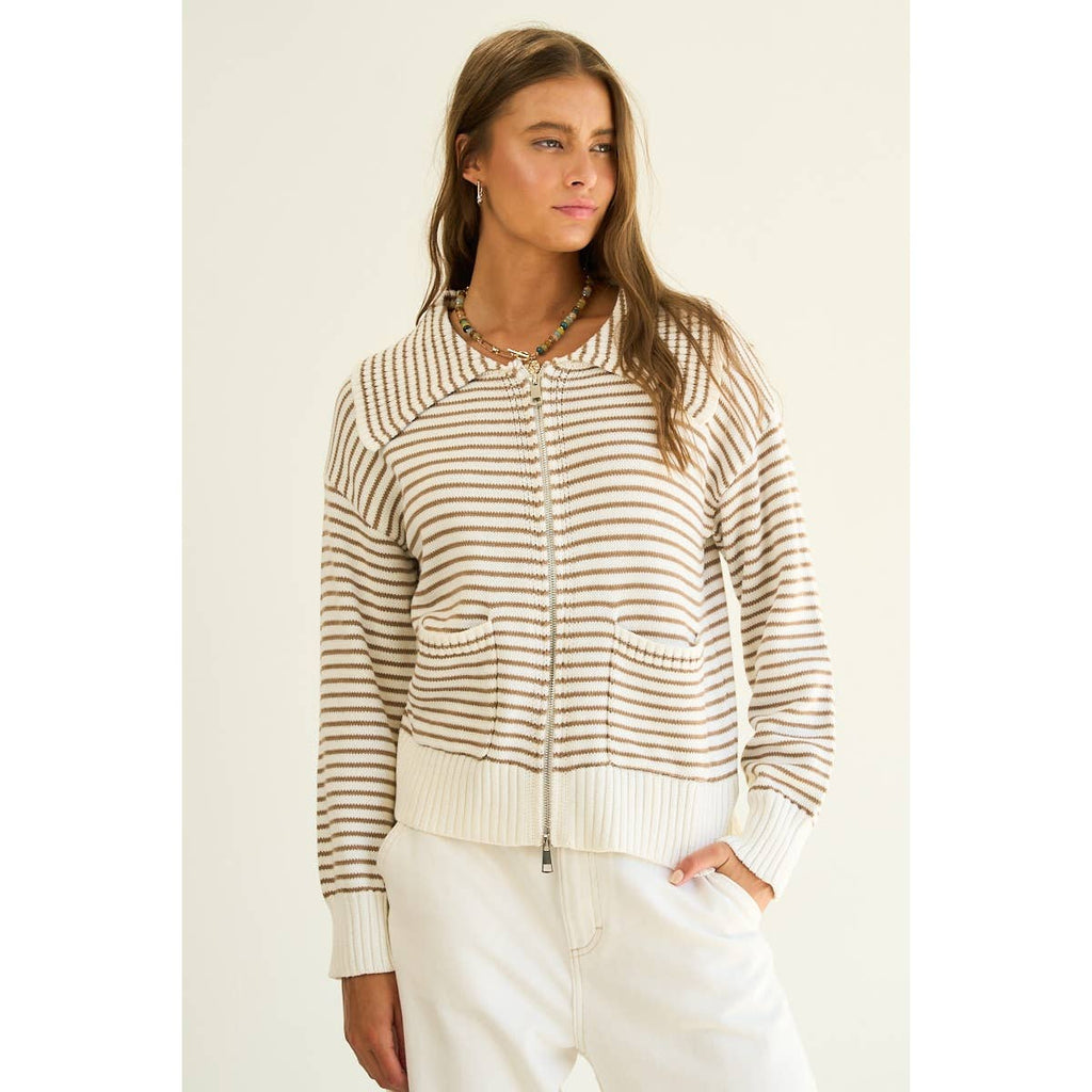 Striped Zip-Up Sweater