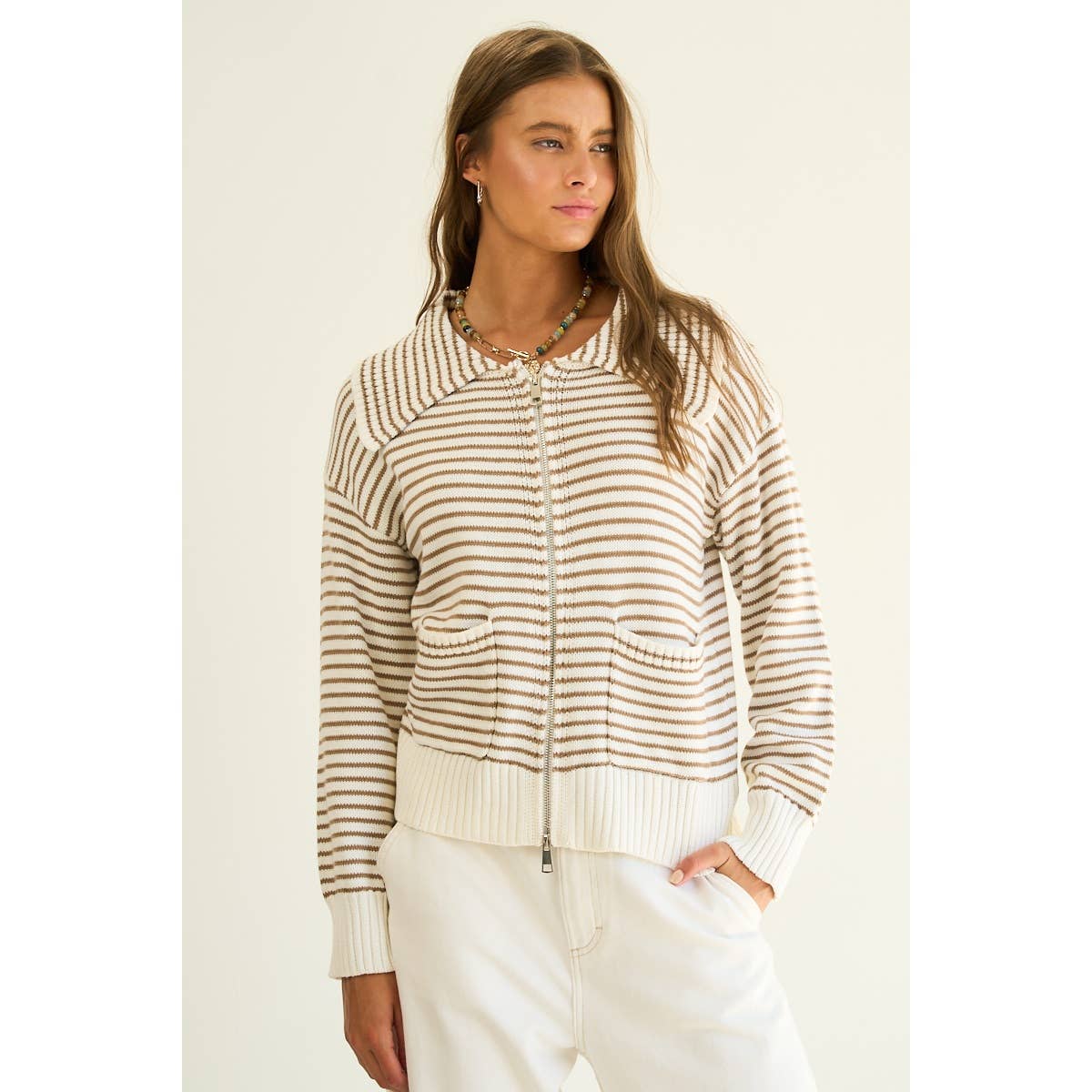 Striped Zip-Up Sweater