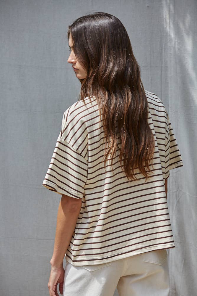 Striped Crew Neck Top in Natural Navy