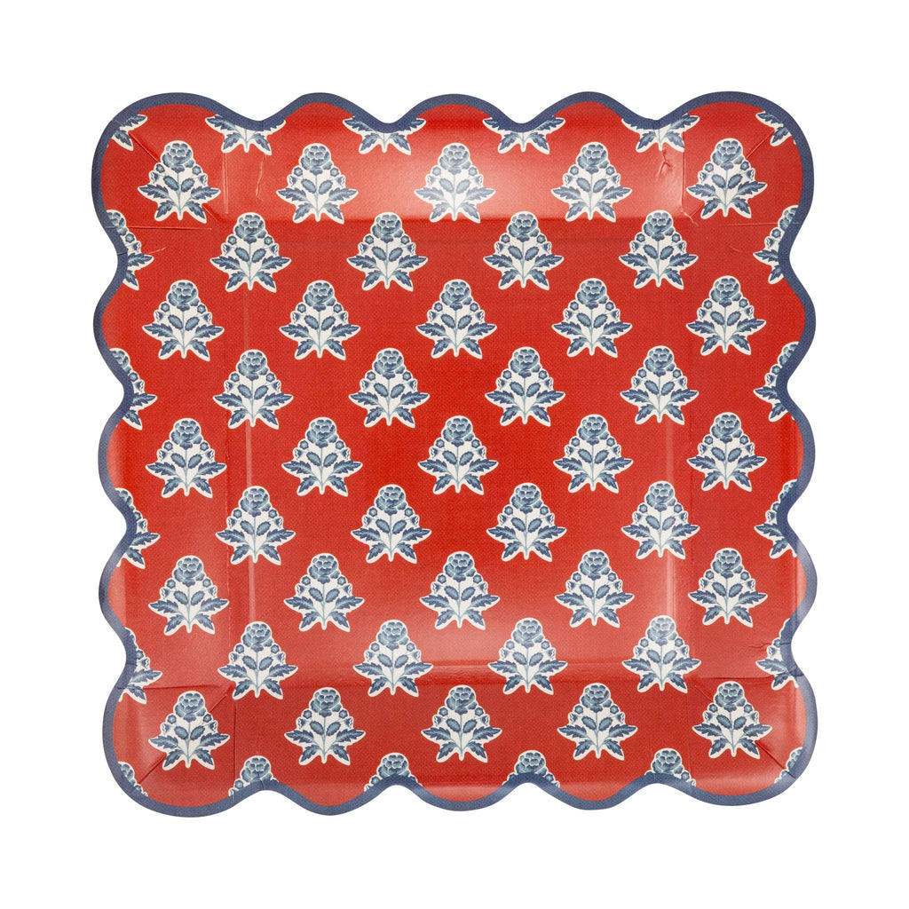 Red Block Floral Paper Plates