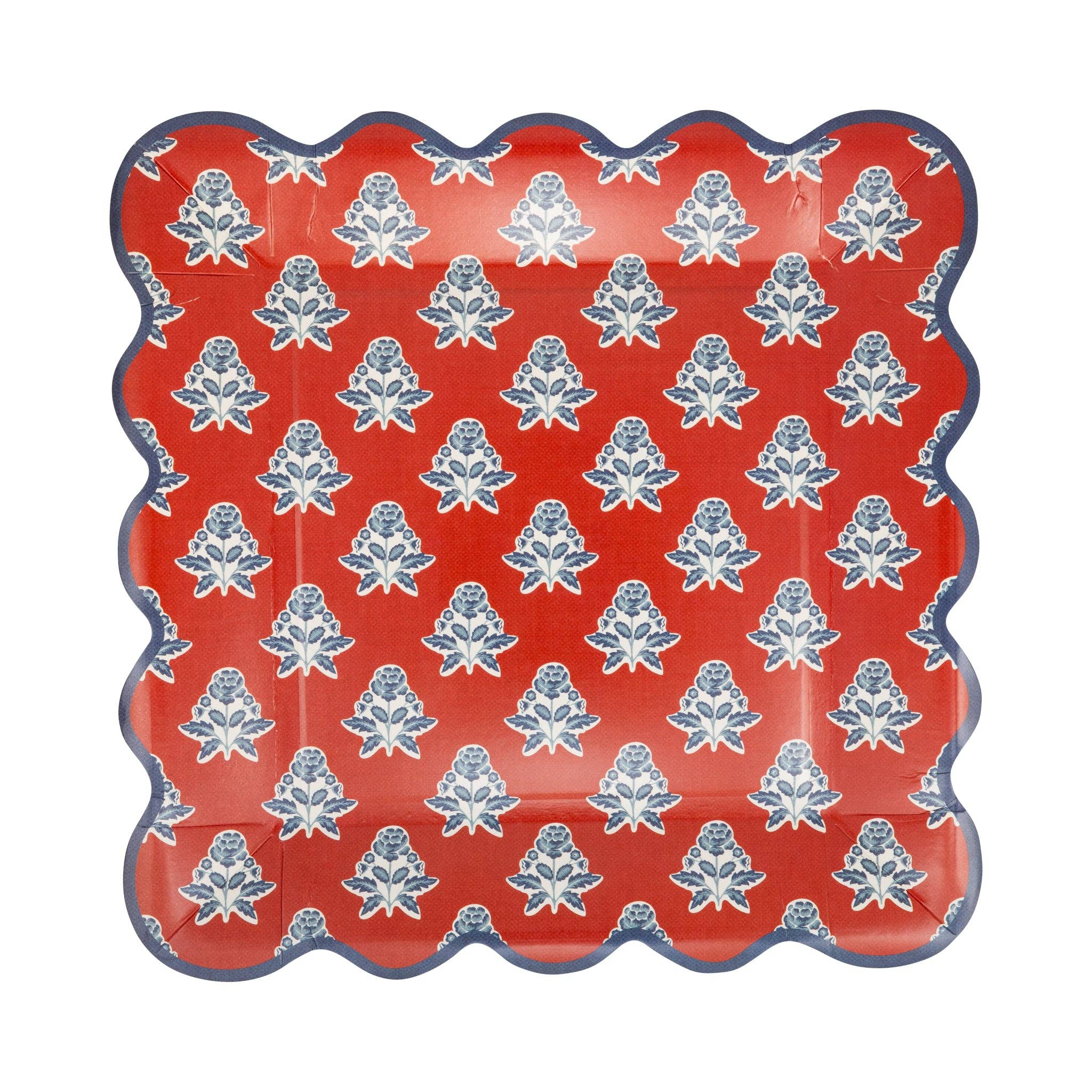 Red Block Floral Paper Plates