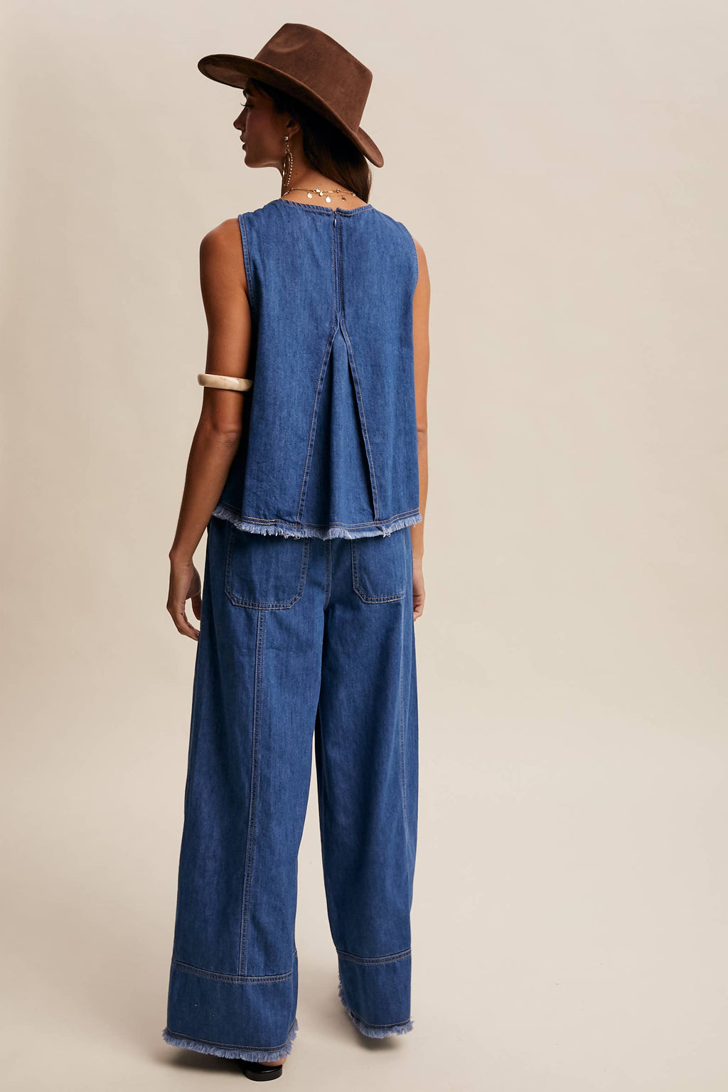 Washed Denim Tank & Wide-Leg Pants Set