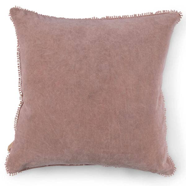 Blush Velvet Pillow With Poms