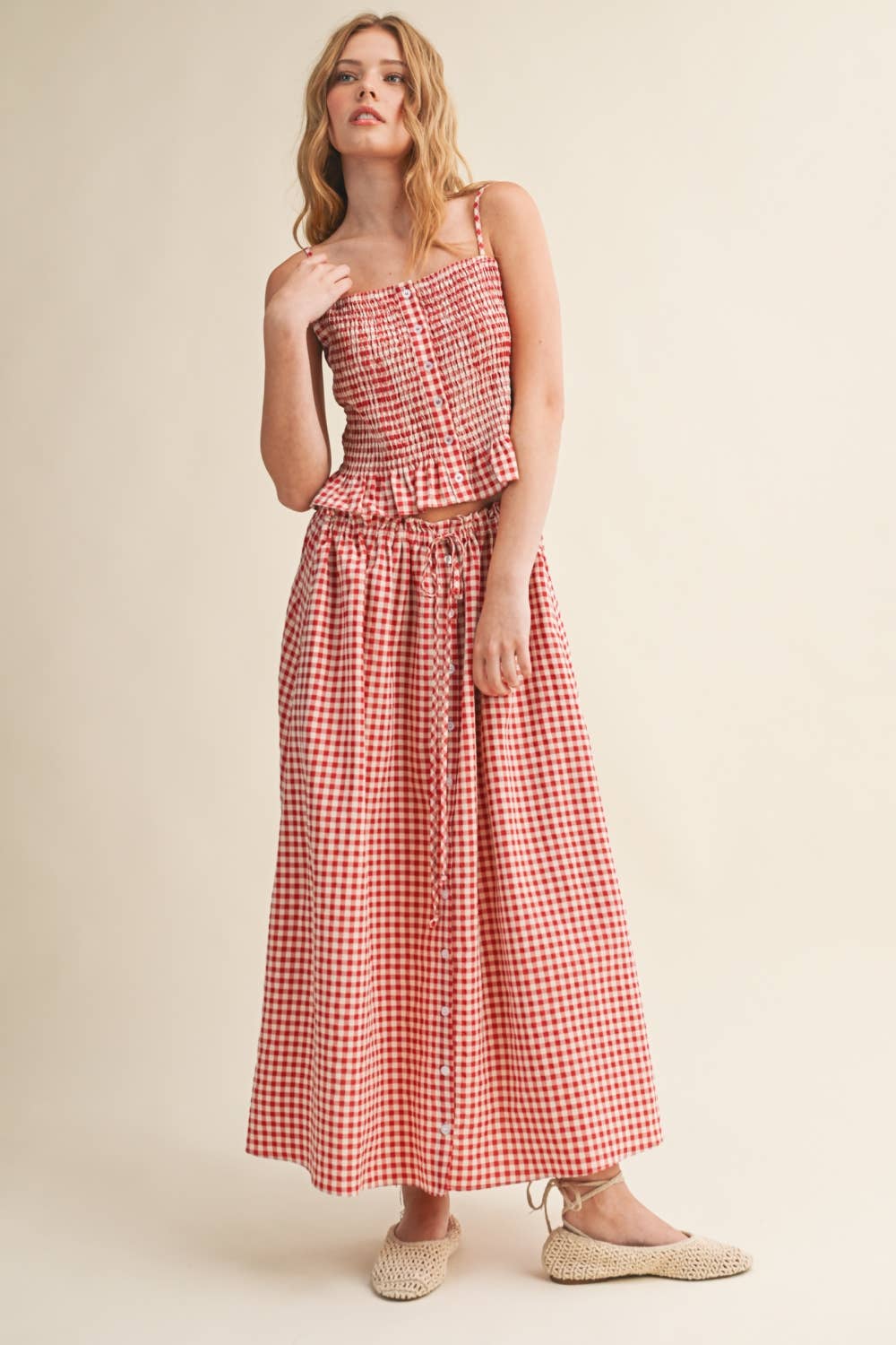 Gingham Button Skirt
