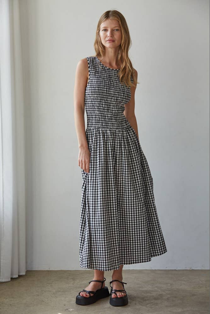 Gingham Smocked Midi Dress